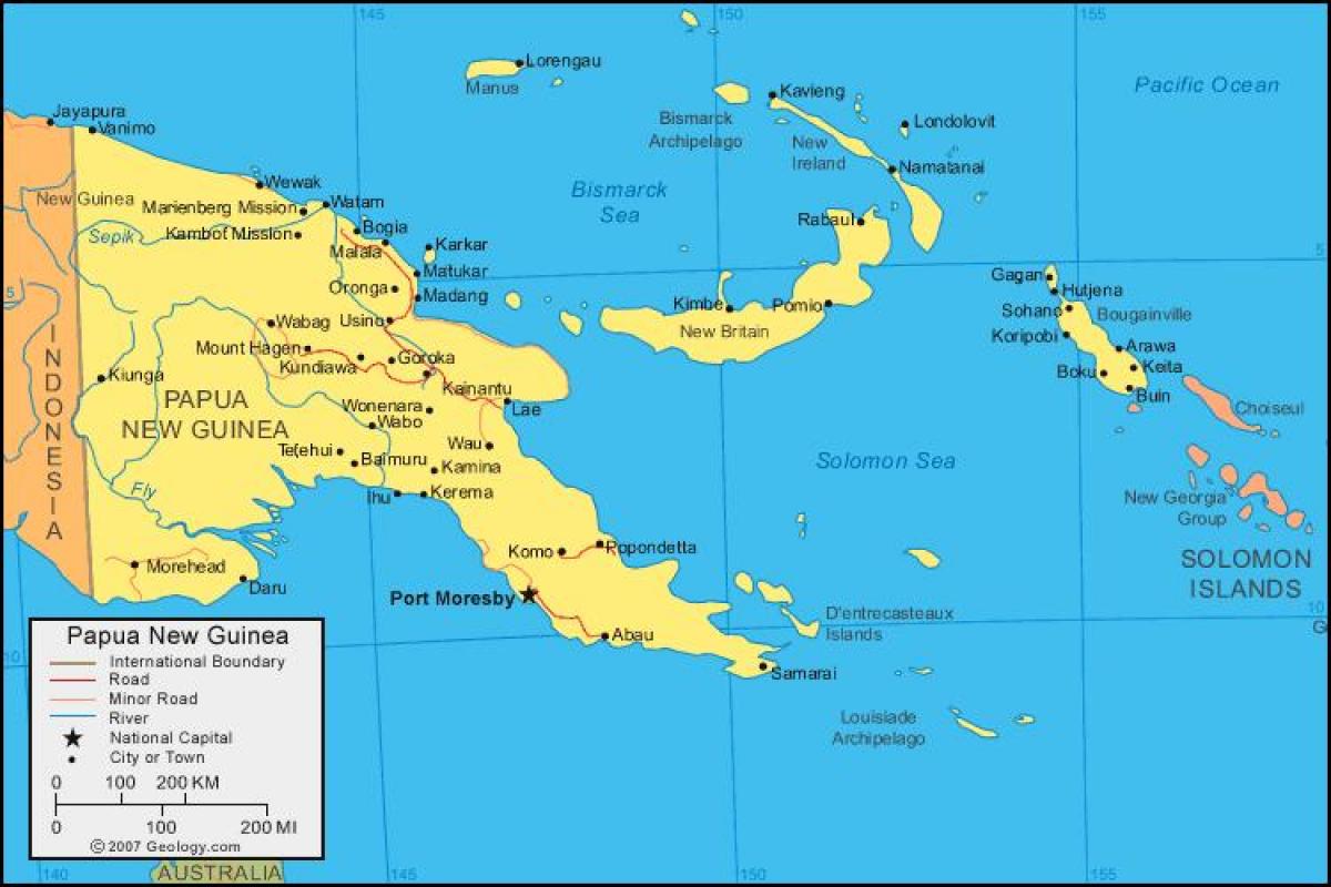 mapa na papua new guinea i okolne države